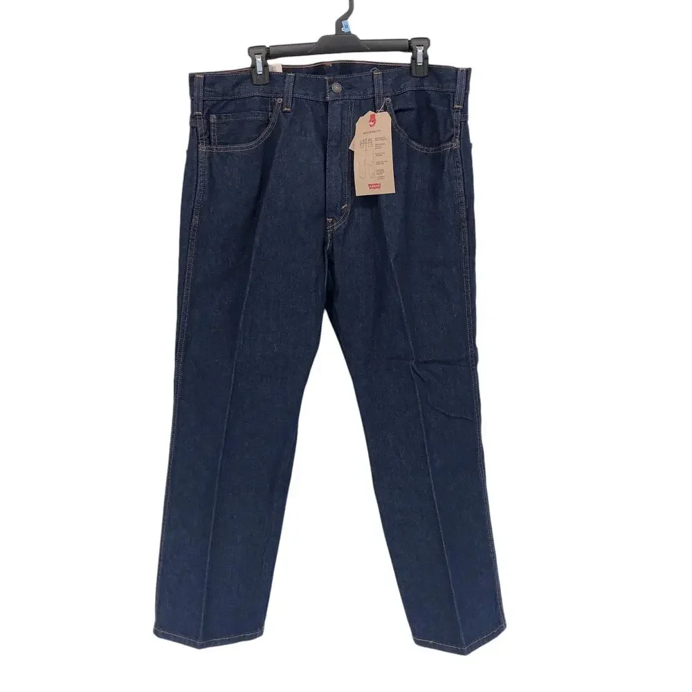 NEW Levi's Western Fit Jeans Mens 38x29 Straight Leg 100% Cotton Blue Denim Dark
